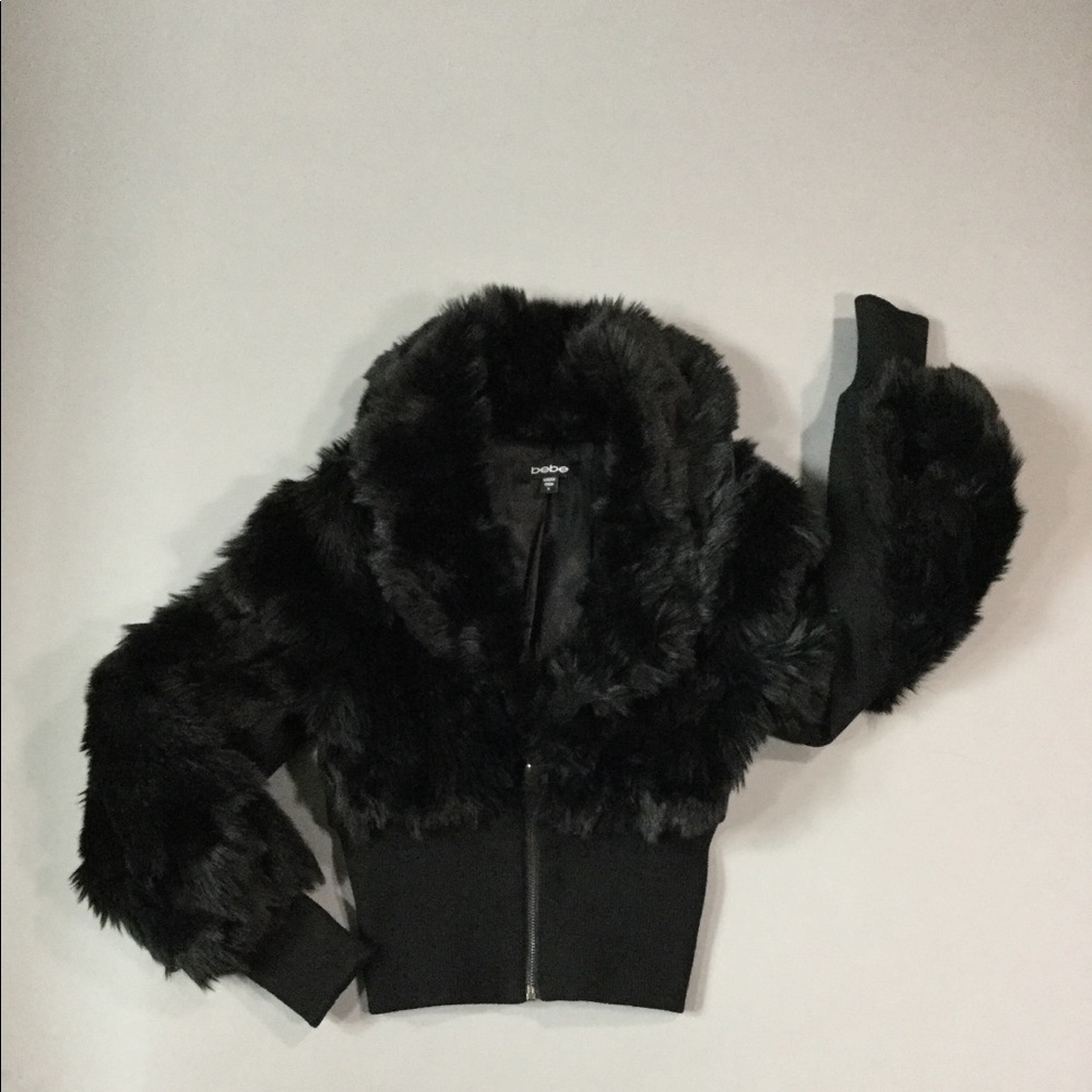 bebe Black Faux Fur Bomber Jacket